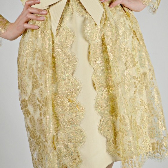 Lian Carlo Gold Lace Short Party Dress - Picture 4 of 7